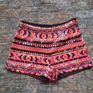 NEW Multi Color Sequined High Waisted Shorts SMALL